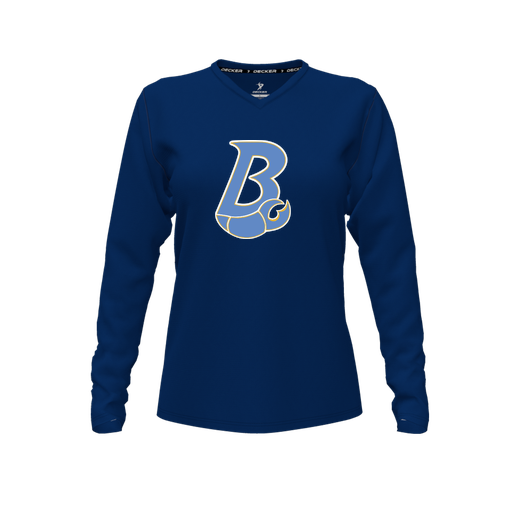 [CUS-DFW-TEES-CMF-VNK-LSL-NVY-FYXS-LOGO1] Comfort T-Shirt (Female Youth XS, Navy, V Neck, Logo 1, Long Sleeve)