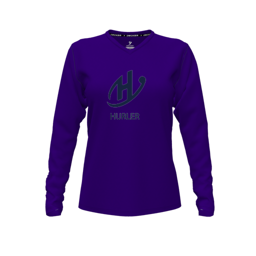 [CUS-DFW-TEES-CMF-VNK-LSL-PUR-FYXS-LOGO2] Decker Comfort T-Shirt (Female Youth XS, Purple, V Neck, Logo 2, Long Sleeve)