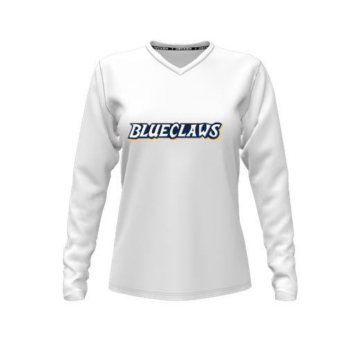 [CUS-DFW-TEES-PER-VNK-LSL-WHT-FYXS-LOGO3] Performance T-Shirt (Female Youth XS, White, V Neck, Logo 3, Long Sleeve)