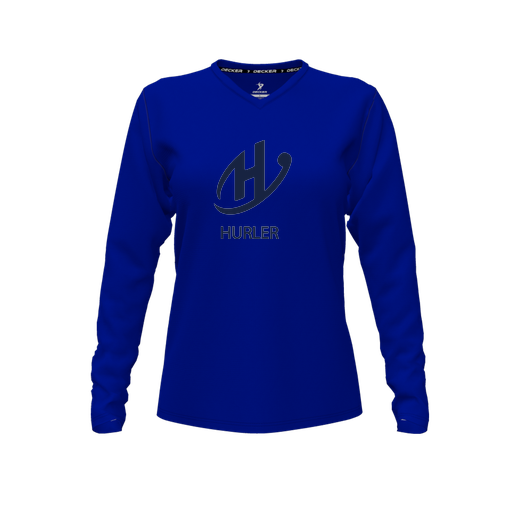 [CUS-DFW-TEES-PER-VNK-LSL-RYL-FYXS-LOGO2] Performance T-Shirt (Female Youth XS, Royal, V Neck, Logo 2, Long Sleeve)