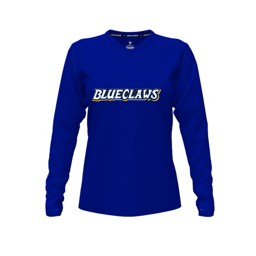 [CUS-DFW-TEES-PER-VNK-LSL-RYL-FYXS-LOGO3] Performance T-Shirt (Female Youth XS, Royal, V Neck, Logo 3, Long Sleeve)