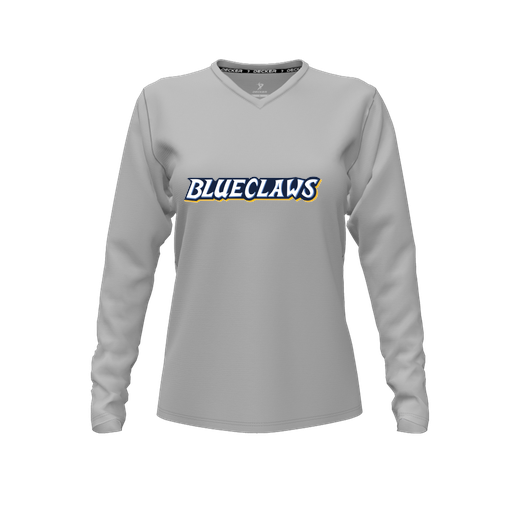 [FTLVPTGY-FYXS-LOGO3] Decker Performance T-Shirt (Female Youth XS, Gray, V Neck, Logo 3, Long Sleeve)