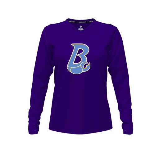 [CUS-DFW-TEES-PER-VNK-LSL-PUR-FYXS-LOGO1] Performance T-Shirt (Female Youth XS, Purple, V Neck, Logo 1, Long Sleeve)